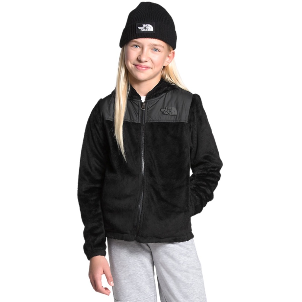 The North Face Girl’s Black Oso Fleece Hooded Zip-Up Jacket size S 7/8